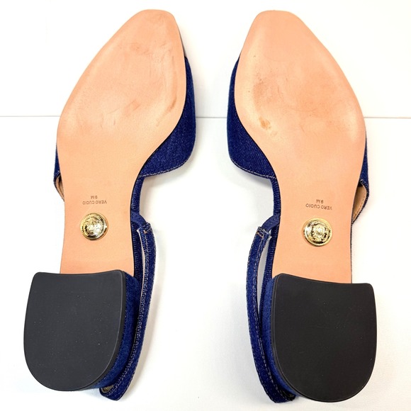 Veronica Beard Cecile Denim Cap Toe Slingback Heels Women's 9 Leather Italy NEW - Picture 4 of 9